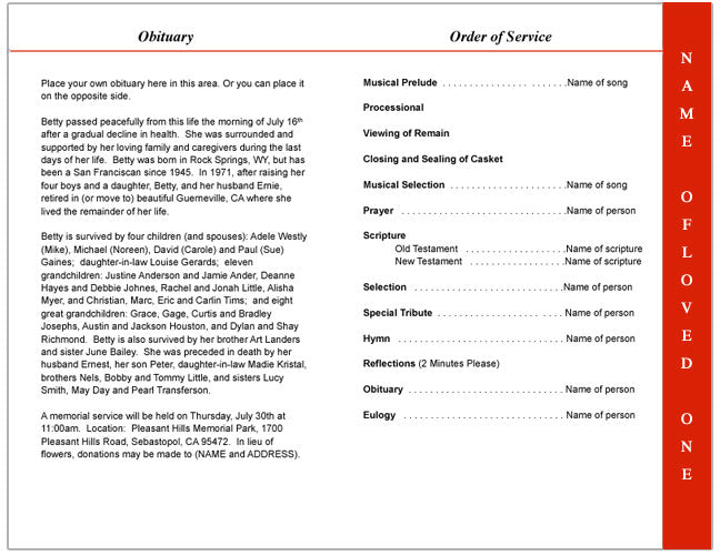 Flora 4-Sided Graduated Funeral Program Template.