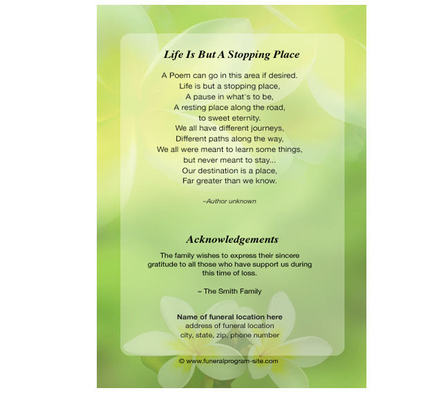 Plumeria 4-Sided Graduated Funeral Program Template.