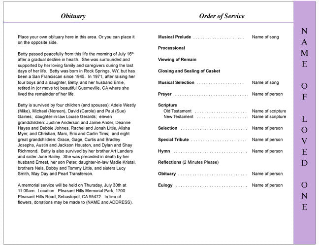 Lupus 4-Sided Graduated Funeral Program Template.