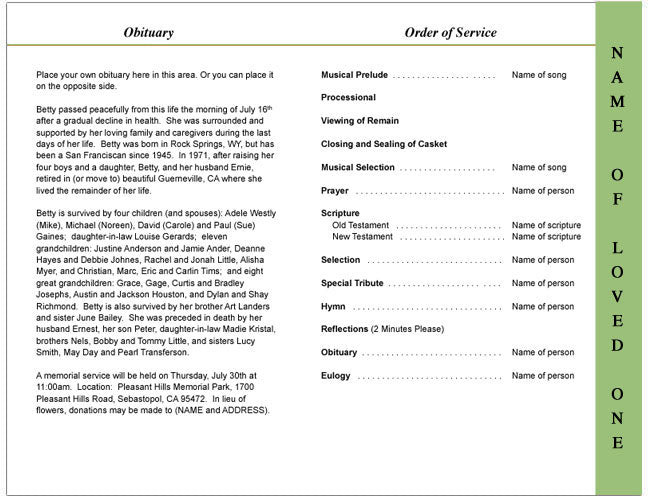 Sachet 4-Sided Graduated Funeral Program Template.