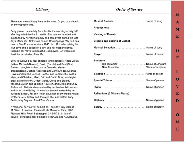 Jasper 4-Sided Graduated Funeral Program Template.