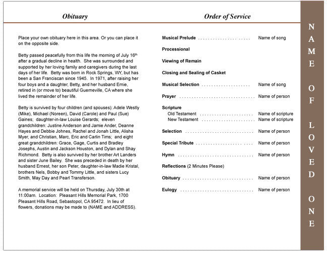Tiffany 4-Sided Graduated Funeral Program Template.