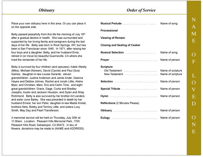 Lexington 4-Sided Graduated Funeral Program Template.