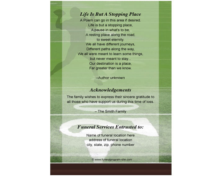 Football 4-Sided Graduated Funeral Program Template.
