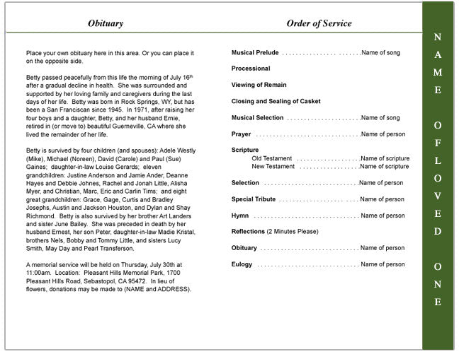Football 4-Sided Graduated Funeral Program Template.