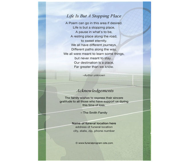 Tennis 4-Sided Graduated Funeral Program Template.