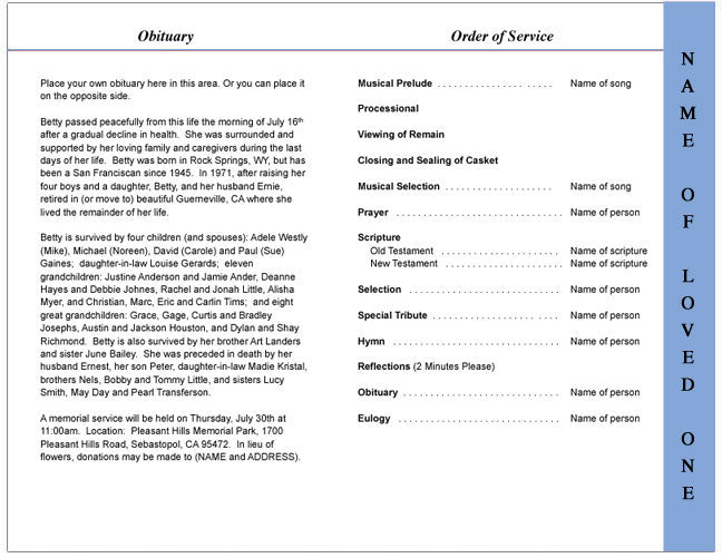 Tennis 4-Sided Graduated Funeral Program Template.