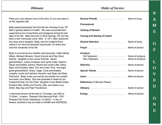 Soccer 4-Sided Graduated Funeral Program Template.