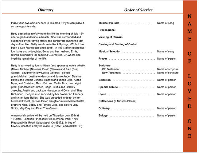 Mustang 4-Sided Graduated Funeral Program Template.