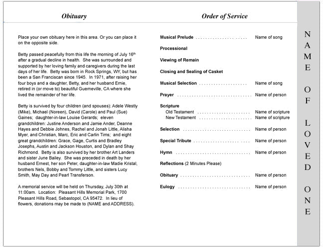 Celebrity 4-Sided Graduated Funeral Program Template.