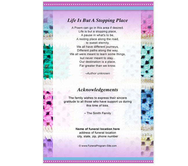 Crochet 4-Sided Graduated Funeral Program Template.