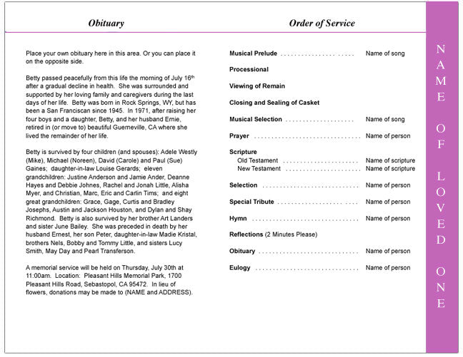 Crochet 4-Sided Graduated Funeral Program Template.