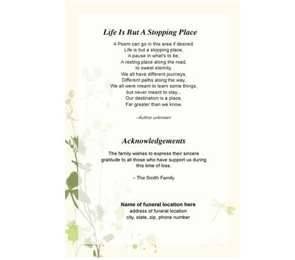 Dragonfly 8-Sided Graduated Funeral Program Template.