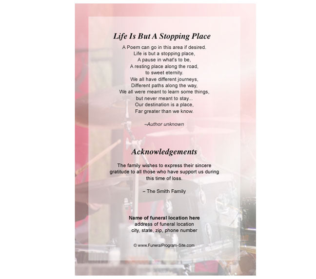 Drums 4-Sided Graduated Funeral Program Template.