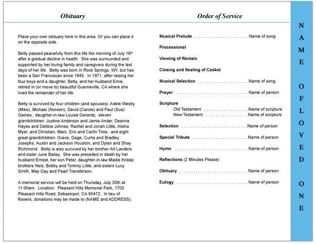 Caribbean 4-Sided Graduated Funeral Program Template.