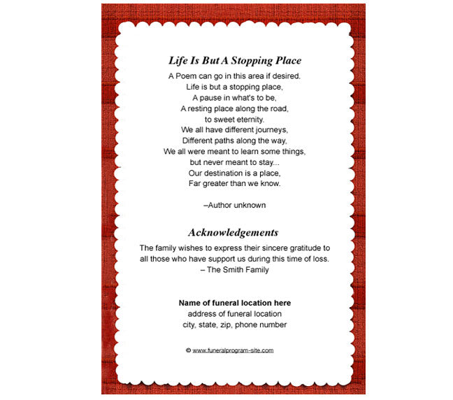 Crimson 4-Sided Graduated Funeral Program Template.