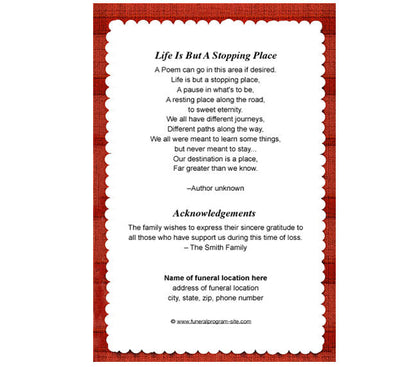 Crimson 4-Sided Graduated Funeral Program Template.