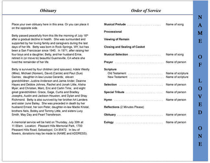 Navy 4-Sided Graduated Funeral Program Template.