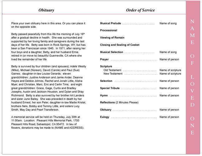 Carly 4-Sided Graduated Funeral Program Template.