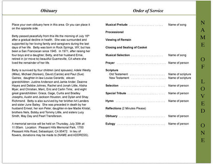 Country 4-Sided Graduated Funeral Program Template.