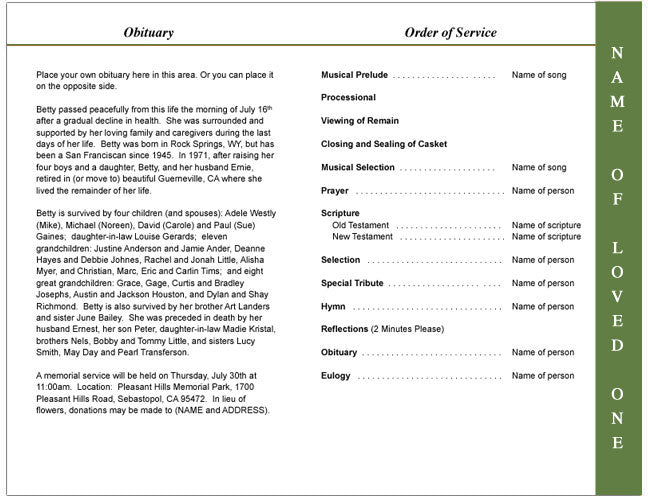 Morning 4-Sided Graduated Funeral Program Template.