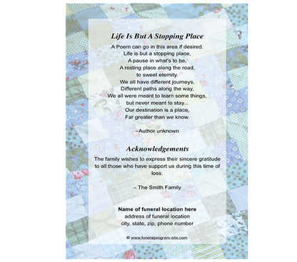 Quilt 4-Sided Graduated Funeral Program Template.