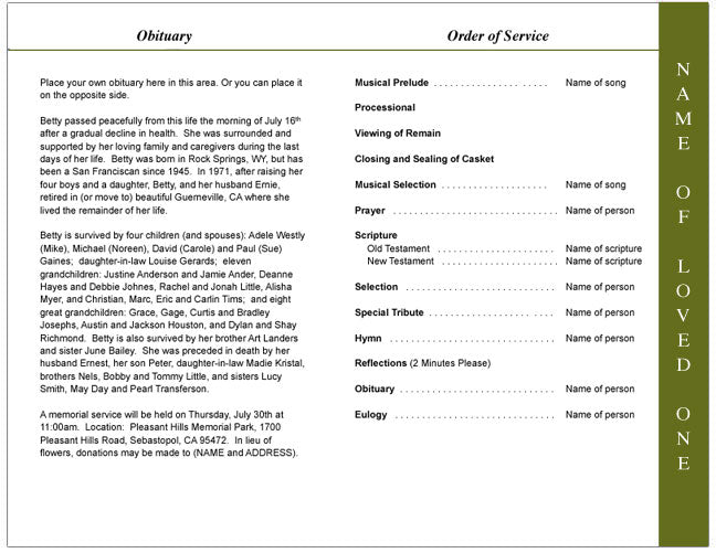 Duck Pond 4-Sided Graduated Funeral Program Template.