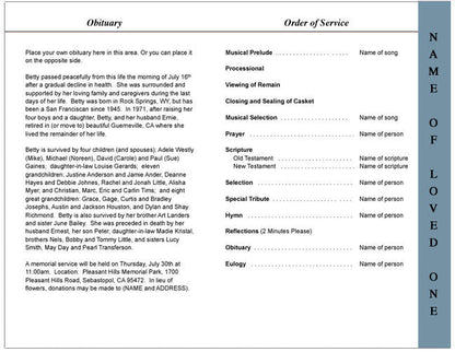 Pheasant 4-Sided Graduated Funeral Program Template.