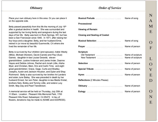 Legal 4-Sided Graduated Funeral Program Template.