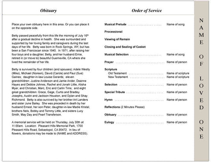 Legal 4-Sided Graduated Funeral Program Template.