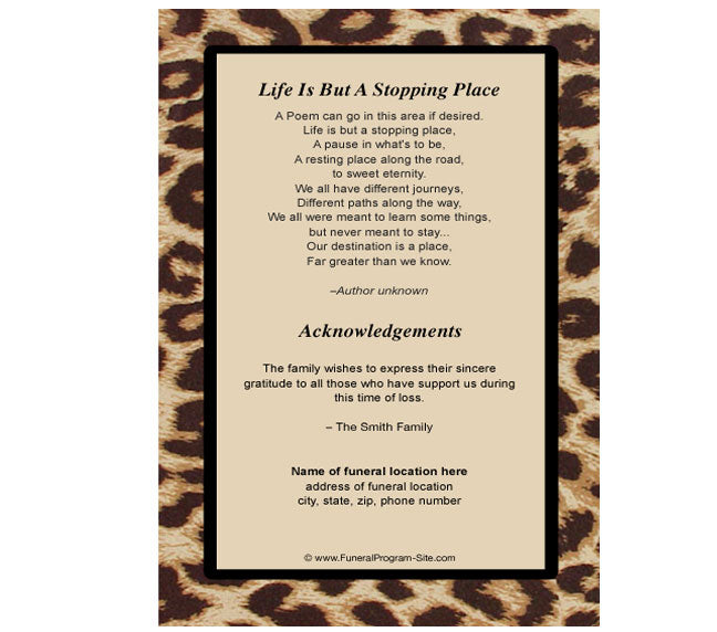 Leopard 4-Sided Graduated Funeral Program Template.