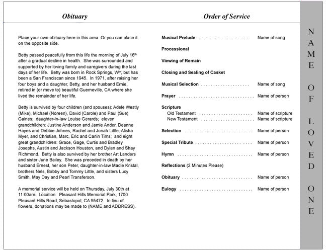 Lifetime 4-Sided Graduated Funeral Program Template.