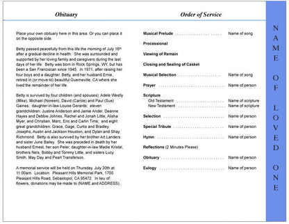 Glitter 4-Sided Graduated Funeral Program Template.