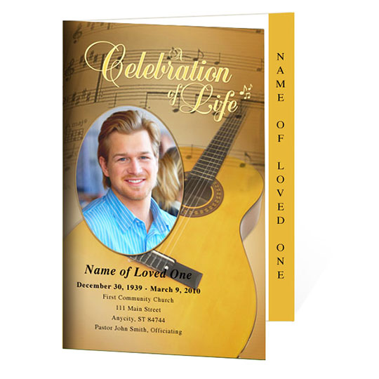 Guitar 4-Sided Graduated Funeral Program Template.