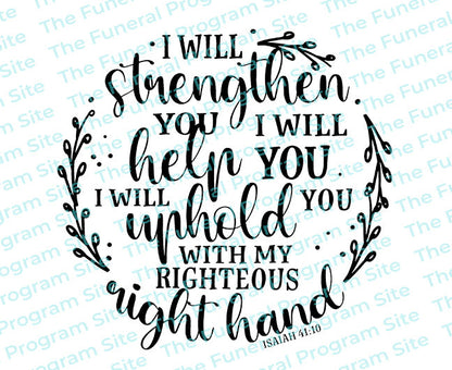 I Will Strengthen You Bible Verse Word Art.