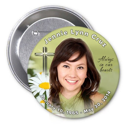 White Daisy Memorial Button Pin (Pack of 10).