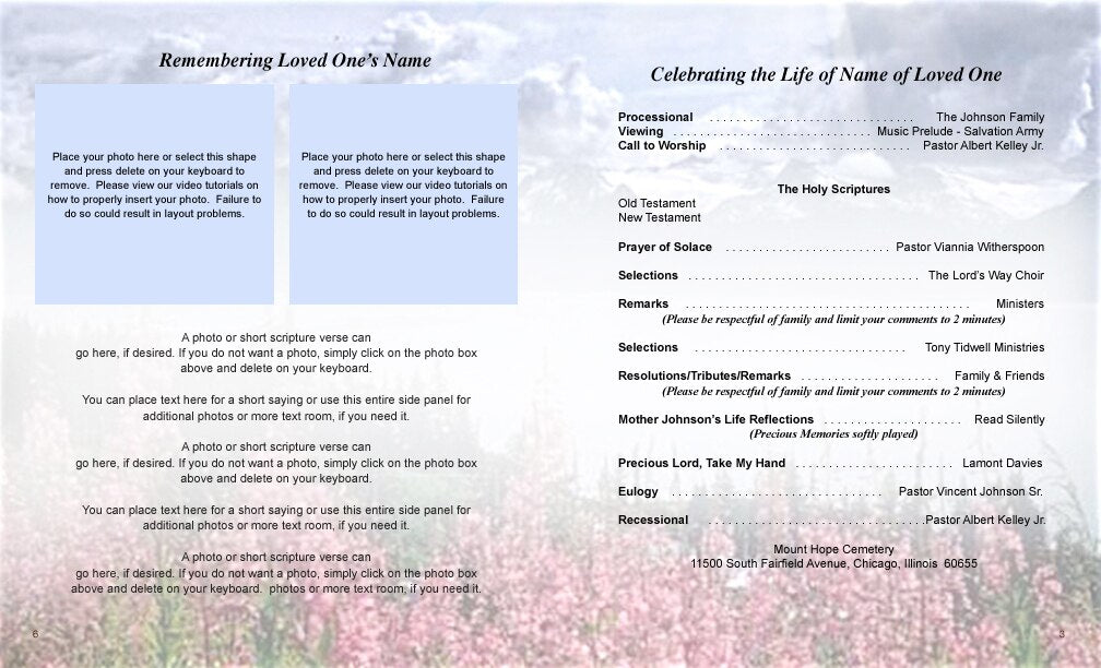 Seasons Funeral Booklet Template.