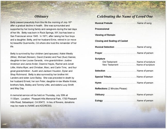 Duck Pond Funeral Program Template.