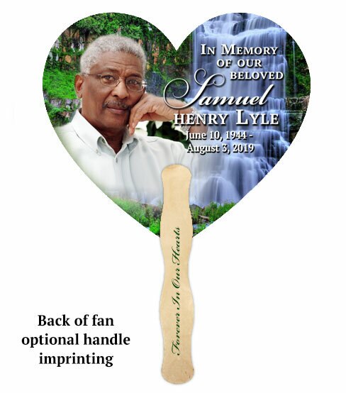Church Fan Heart Memorial With Wooden Handle Waterfall (Pack of 10).
