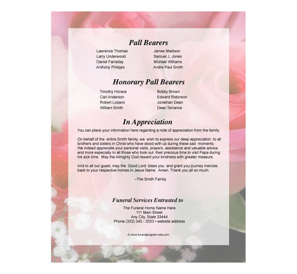 Rosy Small Memorial Card Template.