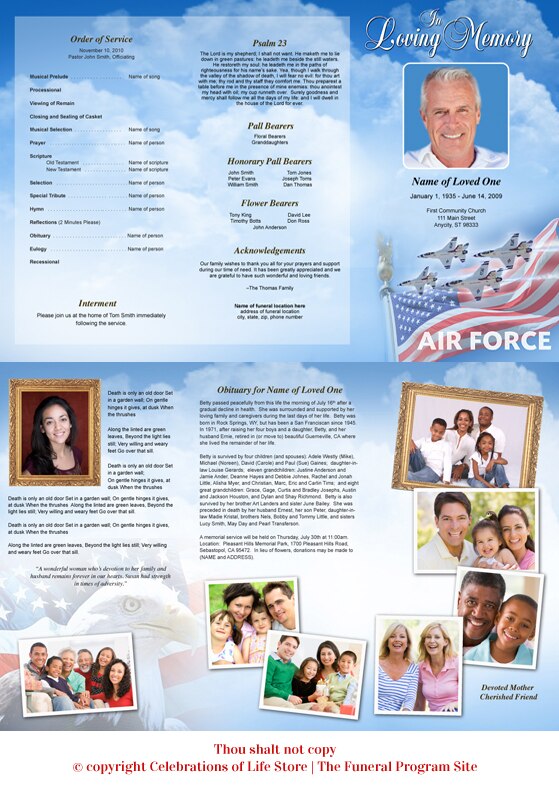 Air Force Trifold Funeral Brochure Template.