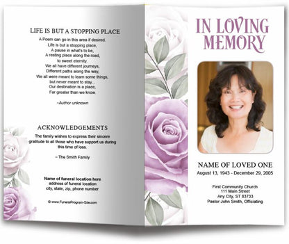 Rosette Watercolor Funeral Program Template.