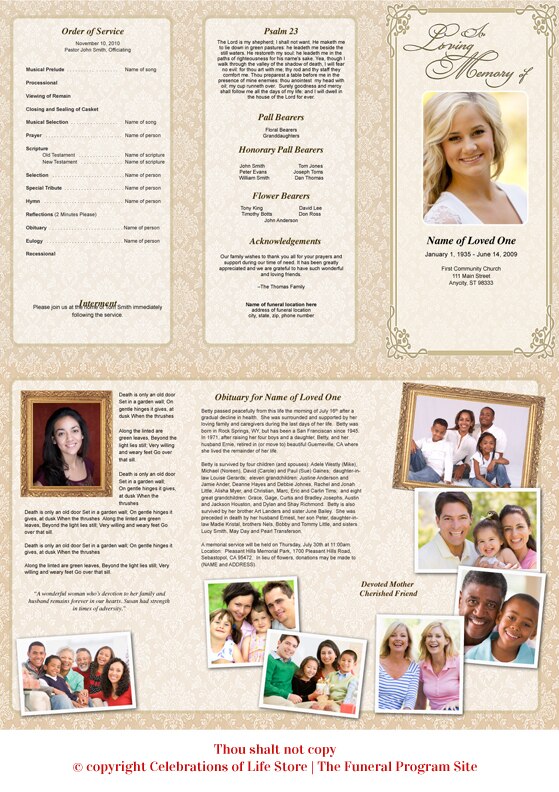 Alexandria Trifold Funeral Brochure Template.