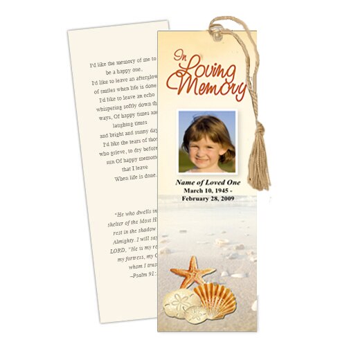 Seashore Memorial Bookmark Template.