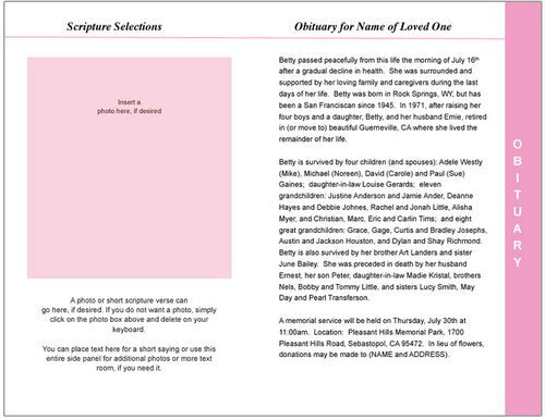 Petals 8-Sided Funeral Graduated Program Template.