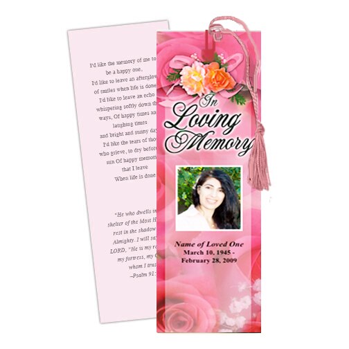 Rosy Memorial Bookmark Template.