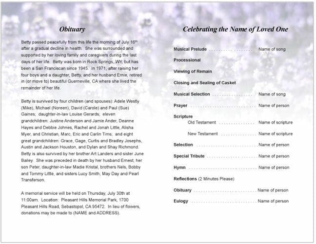 Lilac Funeral Program Template.