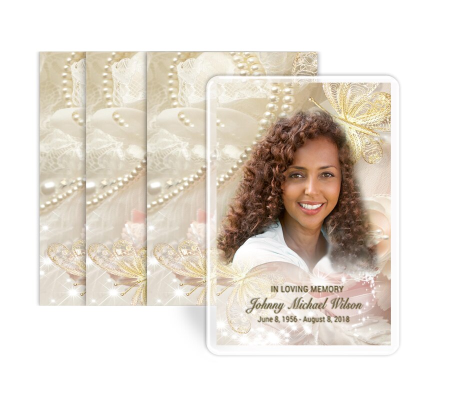 Pearls Lace Funeral Prayer Card  Design & Print (Pack of 50).