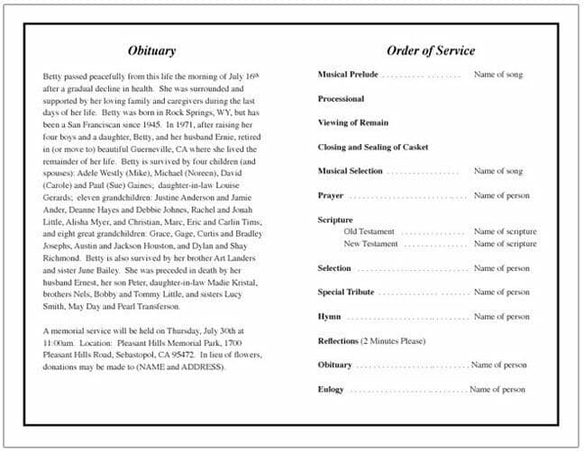 Ornate Funeral Program Template.