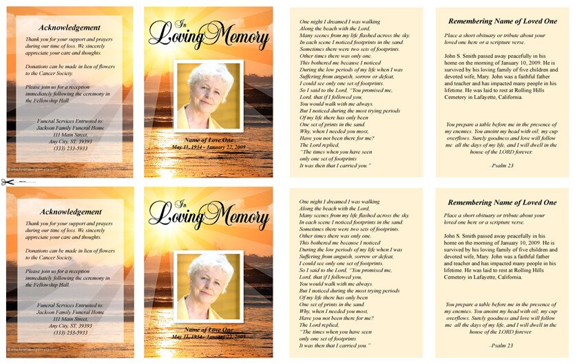 Sunrise Small Memorial Card Template.